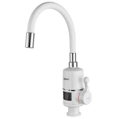 Проточный кран-водонагреватель Zerix ELW060EF0WHITE 3,3 kW с индикатором температуры, силиконовый излив, Проточный кран-водонагреватель Zerix ELW060EF0WHITE 3,3 kW с индикатором температуры, силиконовый излив,